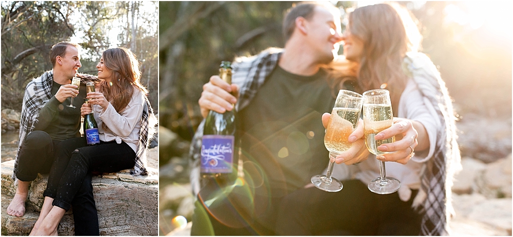 wilson creek champagne toast engaged couple